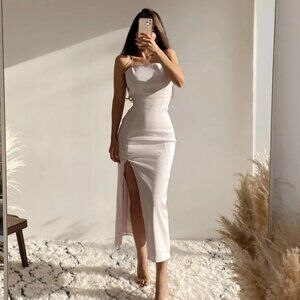 NWOT ZARA Baby Pink Square Neck Linen Midi Dress